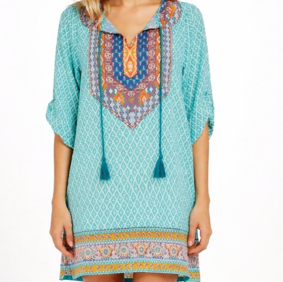 Urban Coco | Classic Bohemian Turquoise Print Dress - Picture 4 of 10